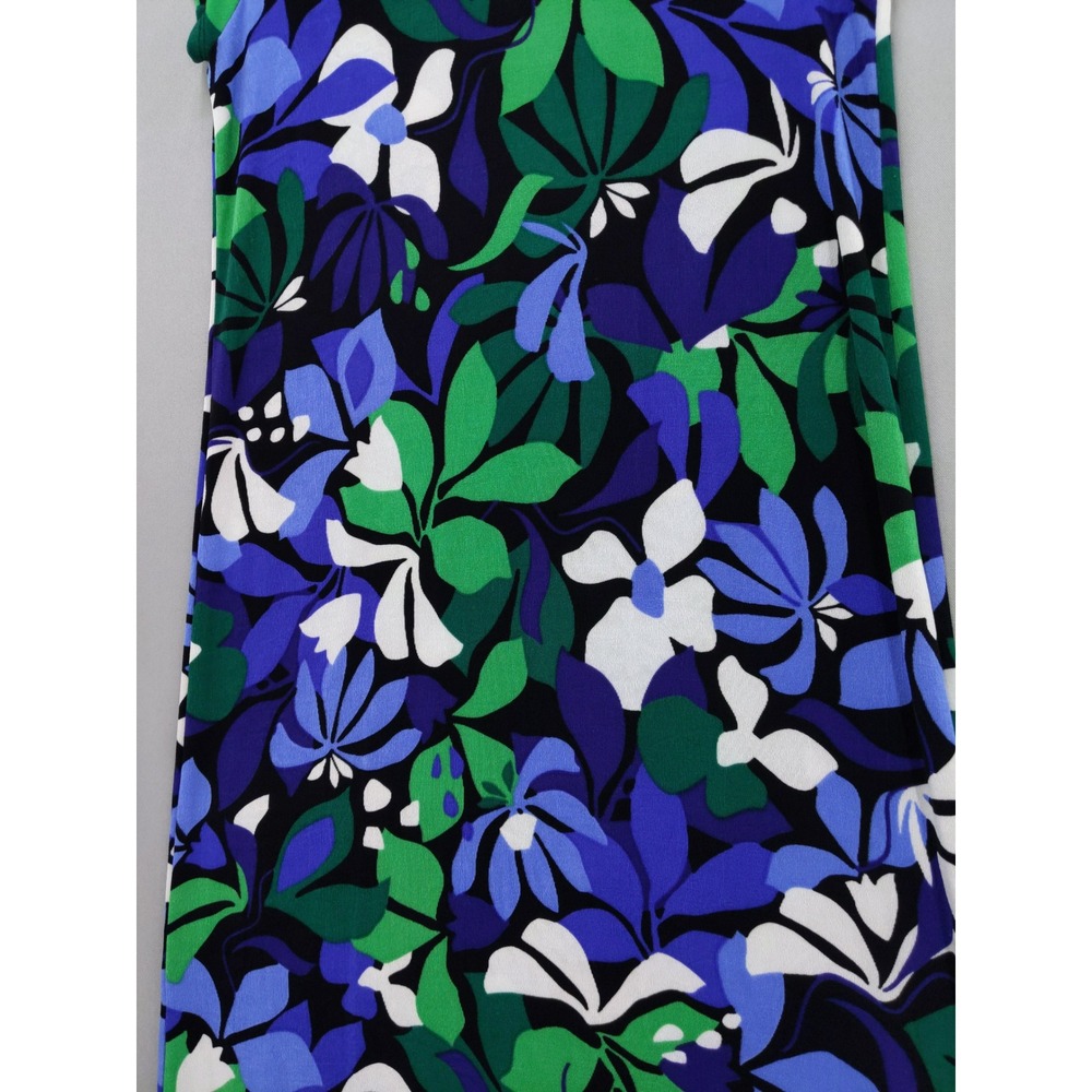 Chico's Maxi Dress Women 1 M Blue Green Floral Tropical V-Neck Short Sleeve - Picture 3 of 9